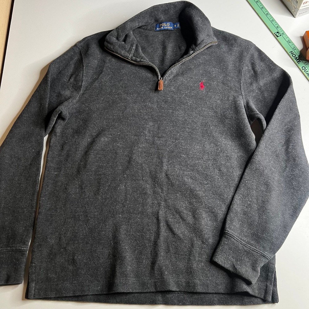 Polo Ralph Lauren Mens Small Gray Quarter Zip Pullover Sweater Red Pony Logo